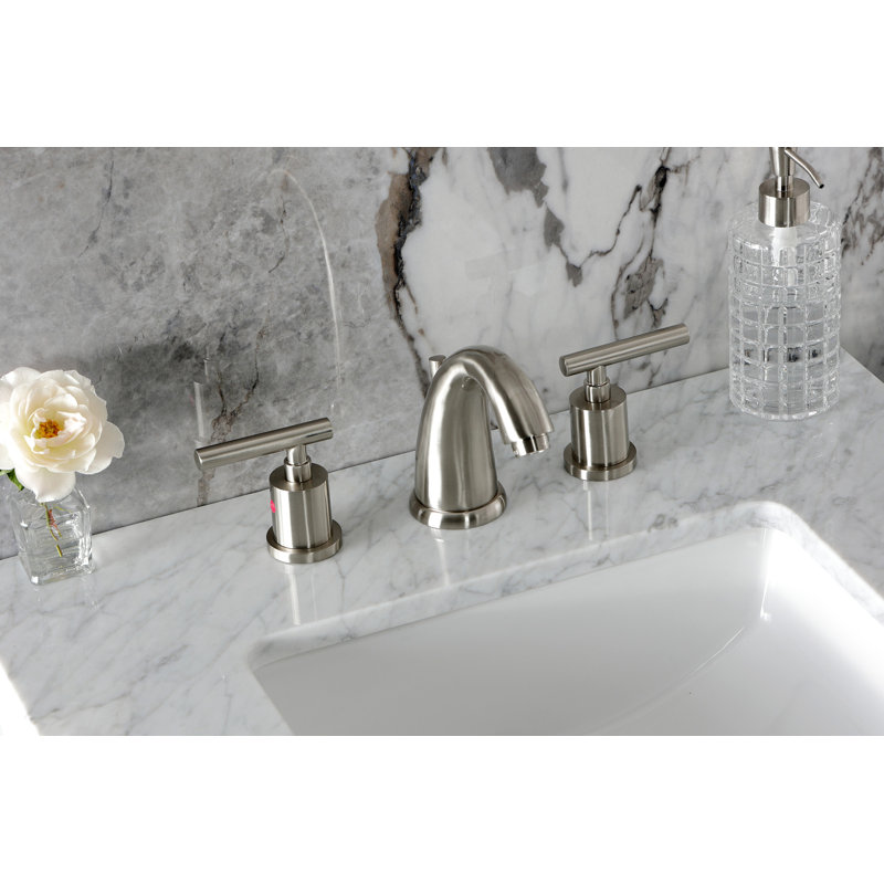Kingston Brass Manhattan Two-Handle 3-Hole Deck Mount Widespread Bathroom Faucet with Retail Pop-Up Drain, Brushed Nickel