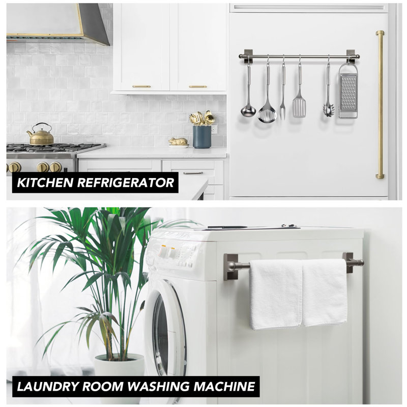 Easy Install Magnetic Adjustable No Drilling Curtain Rods Curtain Rods for Doors & Windows, 4 Pack, 9" - 16", Pewter
