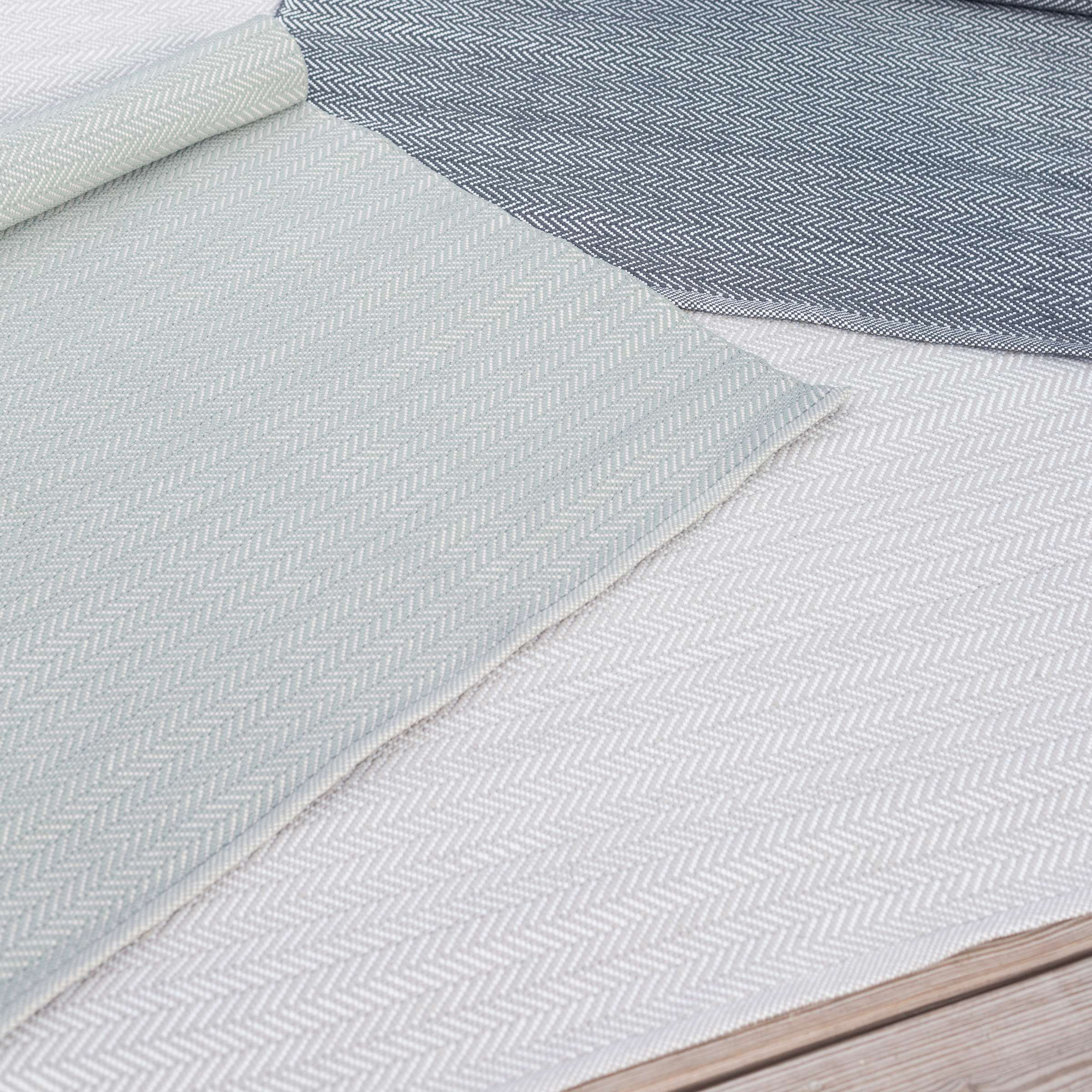 Herringbone Pearl Handwoven Indoor/Outdoor Rug, Rectangle 7'6" x 9'6", Light Blue/Ivory