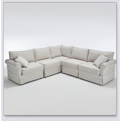 Ensemble modulaire modulaire de canapé modulaire à 5 places avec accoudoirs roulés réversibles en lin doux