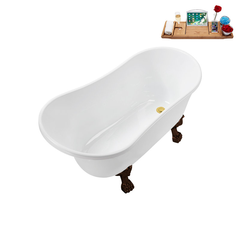 51.2'' x 25.6'' Soaking Acrylic Bathtub, Matte Oil Rubbed Bronze, Polished Gold