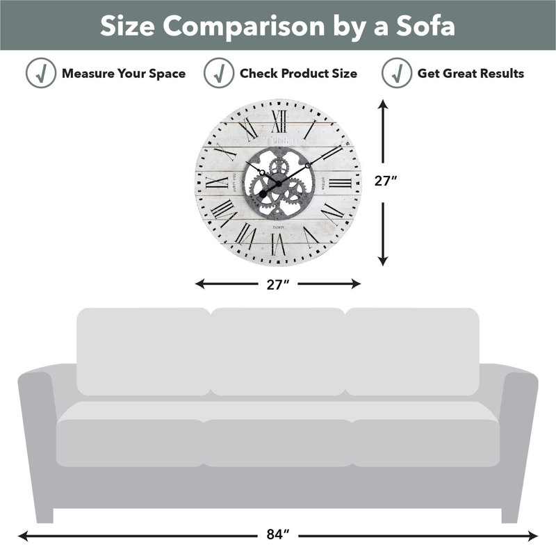 Oversized White Shiplap Gears Wall Clock with Galvanized Center