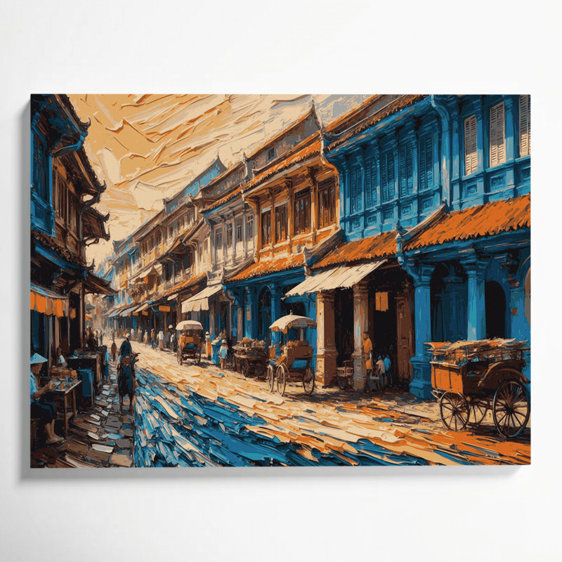 Art mural sur toile mauve avec cités, Penang, H 8 po x l 10 po