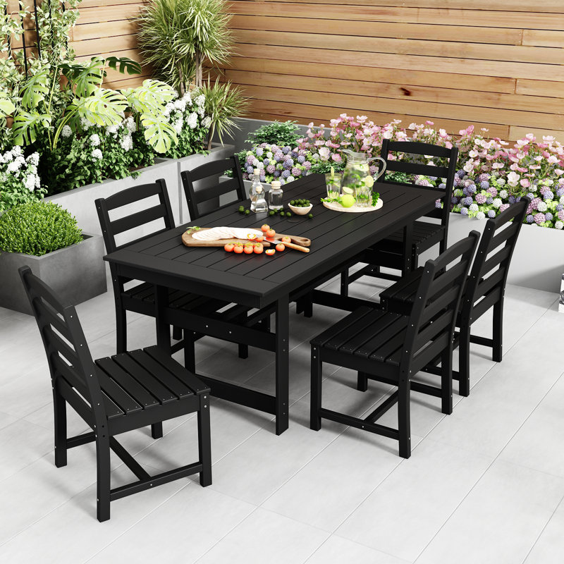  2 PC Elegant Outdoor Dining Black Chair,Heavy-Duty 300Lbs Capacity, Comfort Slatted Design, Black