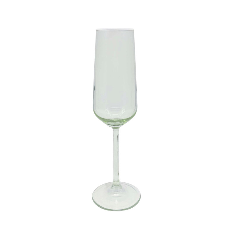 Light Green and White Rim Glass Champagne Flute Set of 4