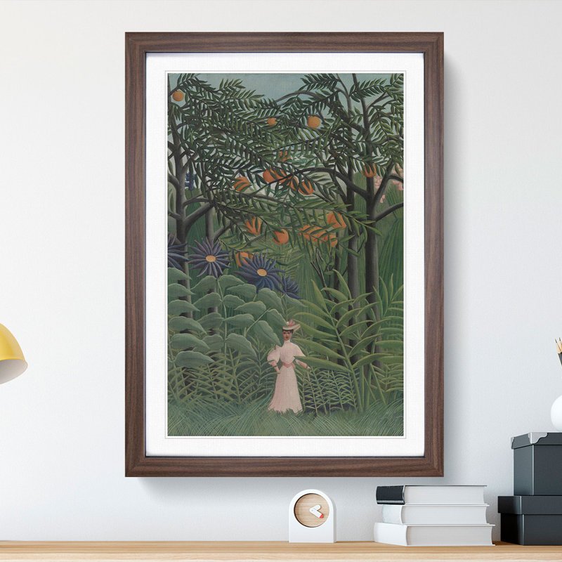 Woman Walking in an Exotic Forest by Henri Rousseau - Picture Frame Painting, Walnut, 36cm H x 27cm W x 2cm D