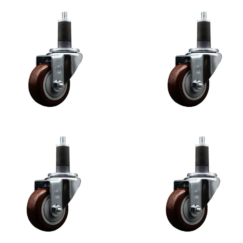 Ensemble de roulettes extensibles en polyuréthane pivotant de 3 pouces de 1-1 / 4 pouces marron SCC