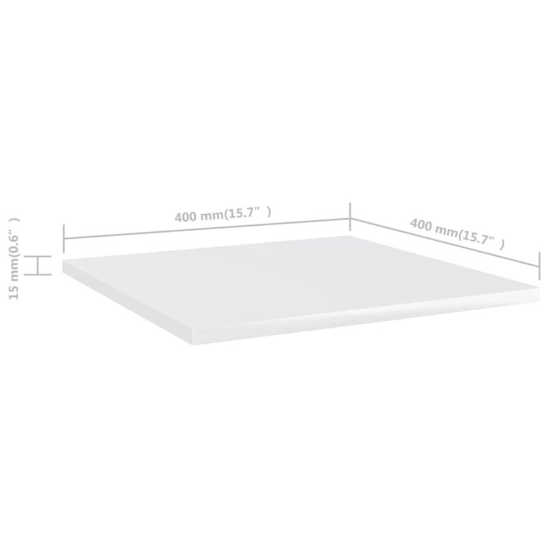 Tablettes pour bibliothèque 8 pièces en bois d'ingénierie, Blanc très luisant, (8 tablettes) H 0,6 po x l 15,5 po x P 15,5 po
