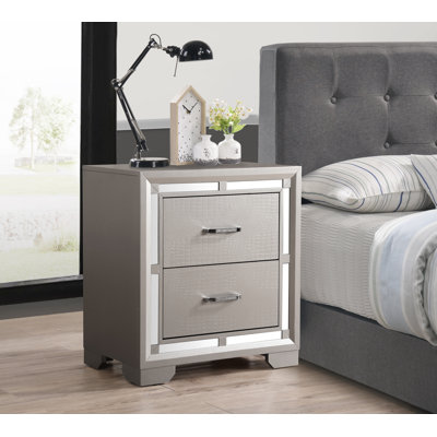 Alana 2-Drawers Nightstand, Silver Champagne