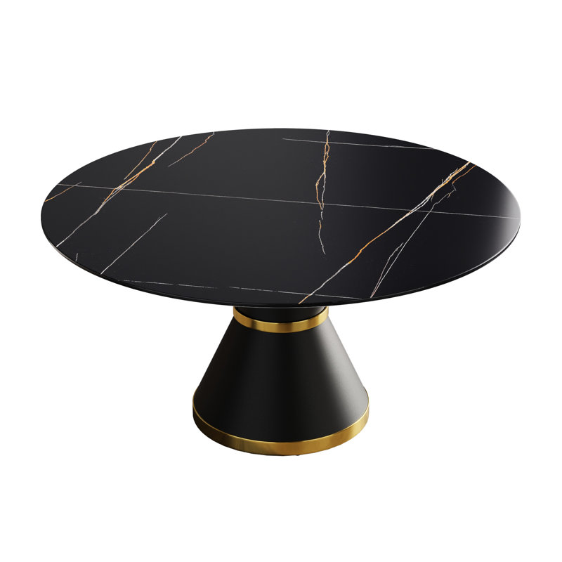 Table de salle à manger 60,1 "pour 6 personnes - Pierre frittée, structure en carbone noir stable