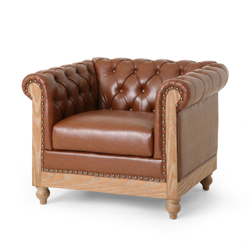 Anduin Faux Leather Chesterfield Chair, Cognac Brown