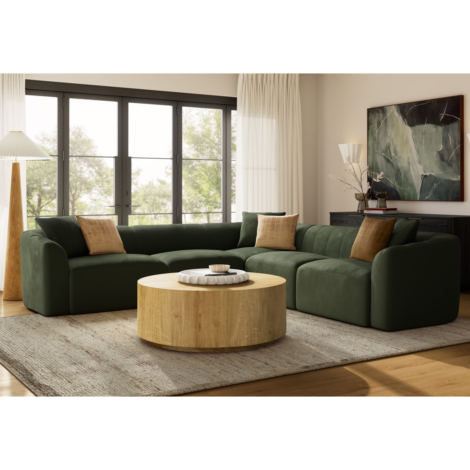 Augustine Upholstered L-Sectional, Soren Olivine Performance Velvet