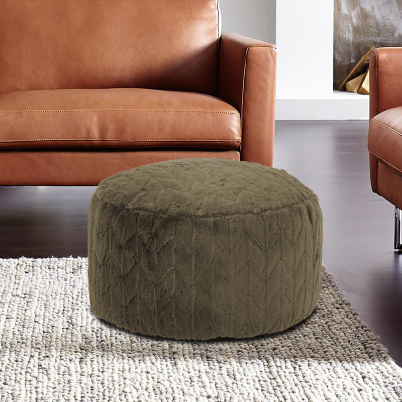 Upholstered Pouf, Angora Moss Polyester