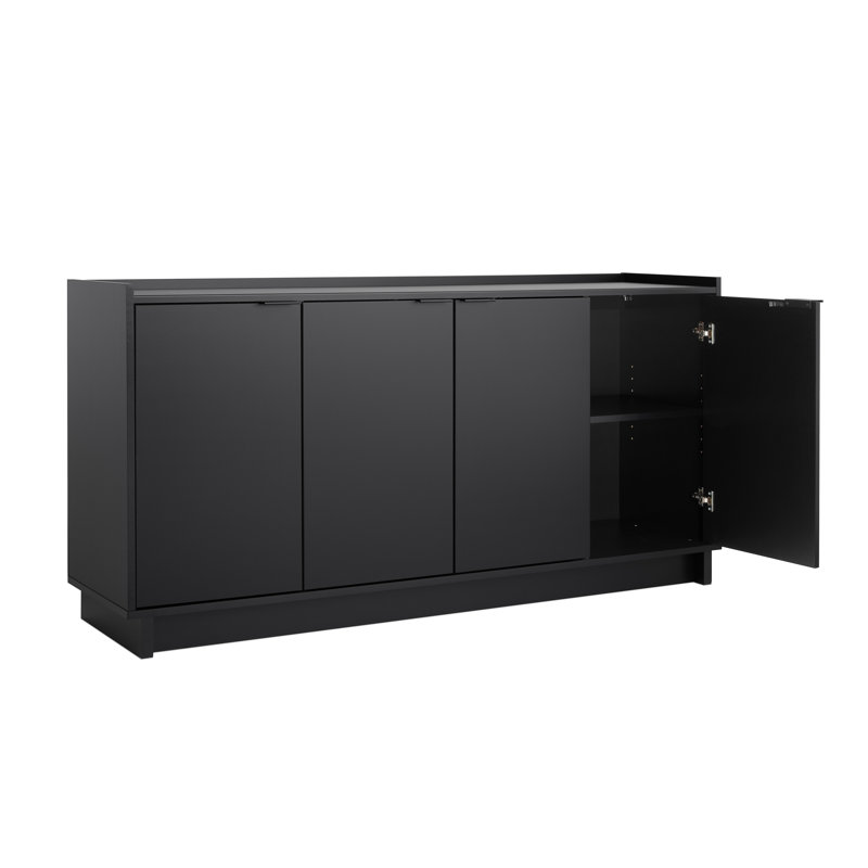Prepac Black 4-Door Console Table with Adjustable Shelving