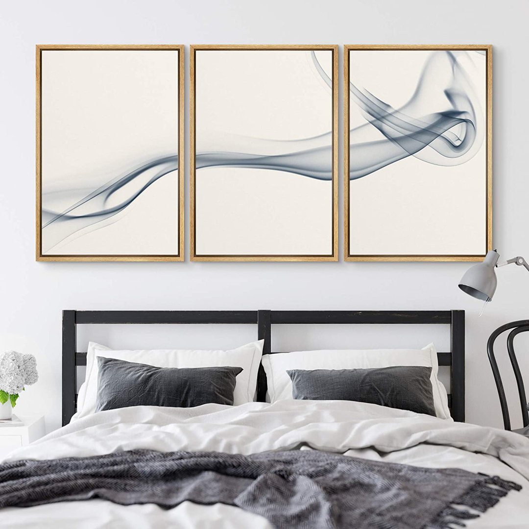 Smoke Effect IDEA4WALL Framed Canvas Wall Art For Living Room, Bedroom Abstract Zen Canvas Prints For Home Decoration Ready To Hanging - 16"X24"X3 Panels IDEA4WALL Frame