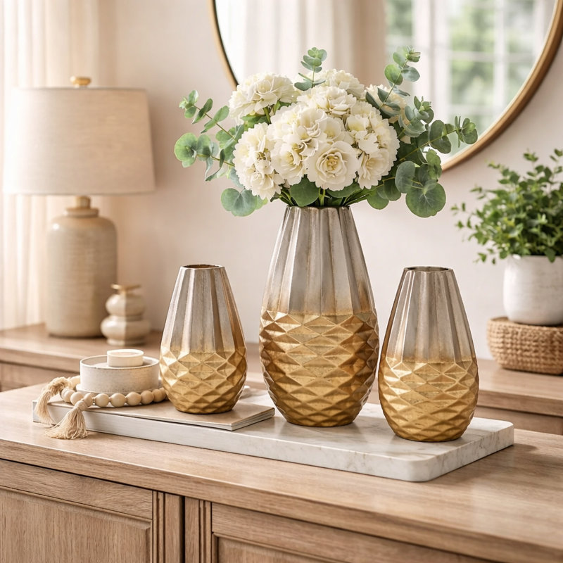 Vases | Vases décoratifs en forme de ruche dorée décoratifs en or et en nickel | Ensemble de 3 