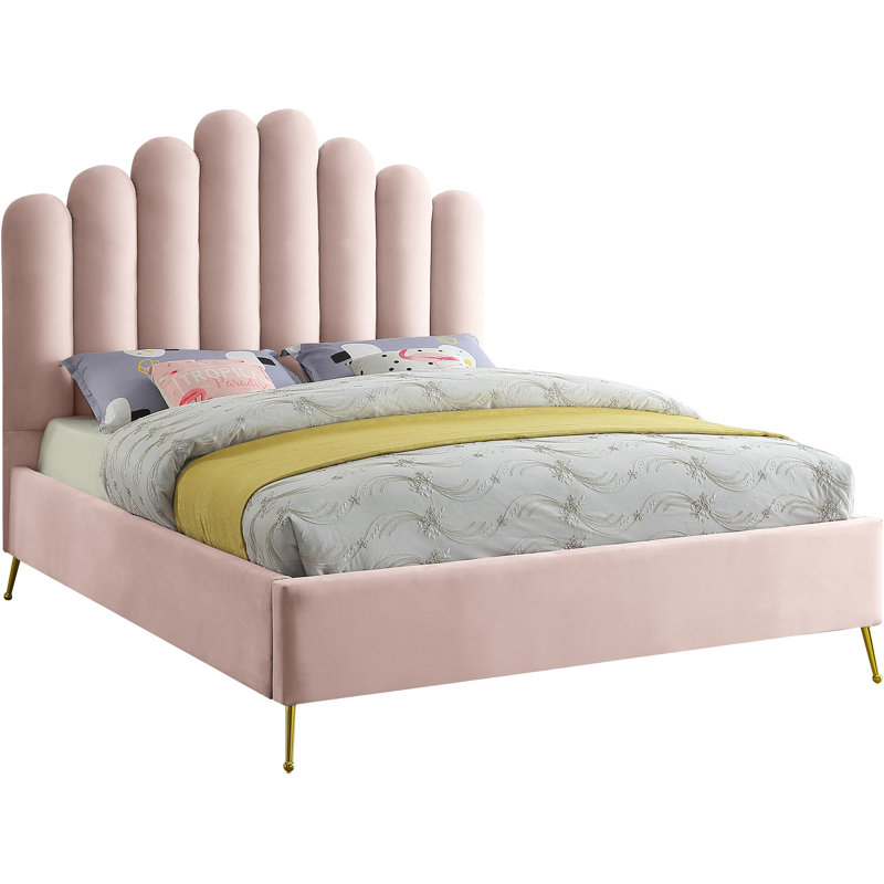 Lit plateforme tapissier Sonette, Grand, Velours rose