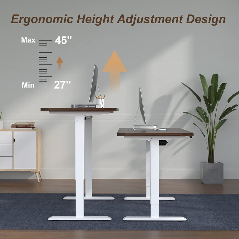 Midtown Value Height Adjustable Standing Desk, Single Motor, 48x24, Walnut Block Top with White Frame, Walnut Block/White