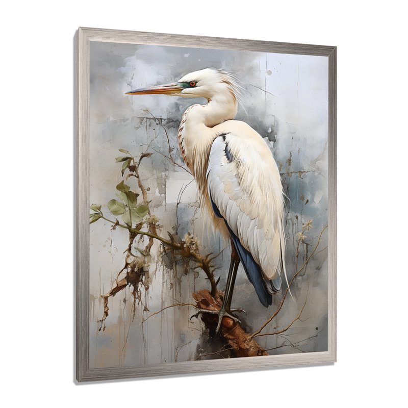Décoration murale majestueuse héron bleu - héron, H 40 po x l 30 po x P 1,5 po, Cadre simple argenté