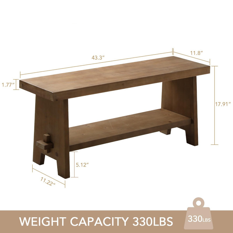 Banc de rangement en bois massif 43,3 ", banc de rangement