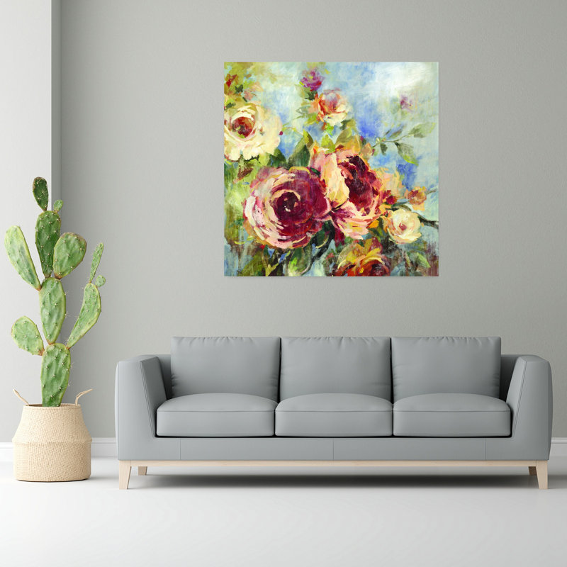 Art floral rétro, délicat et romantique, H 48 po x l 48 po