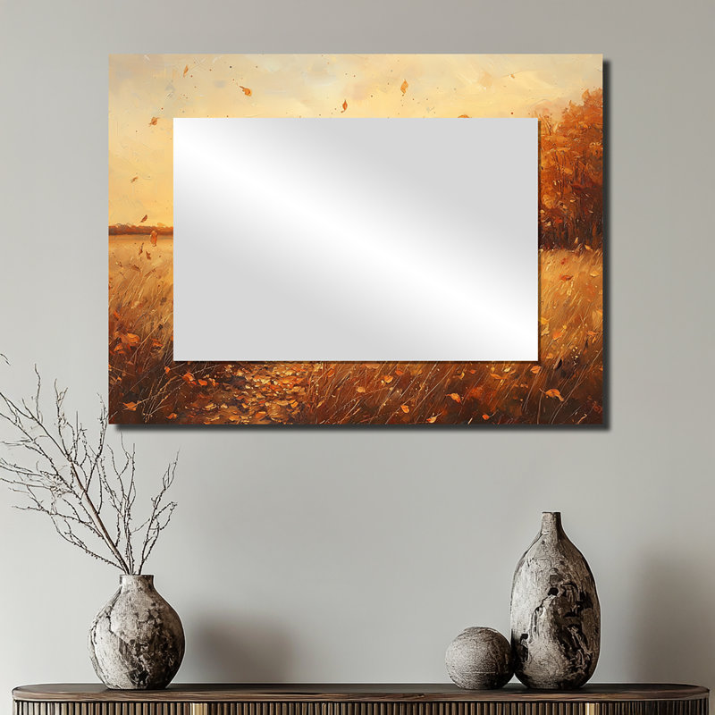 Windy Leaves In The Country Field I - Miroir mural décoratif floral - imprimé sur métal, 24" x 32"