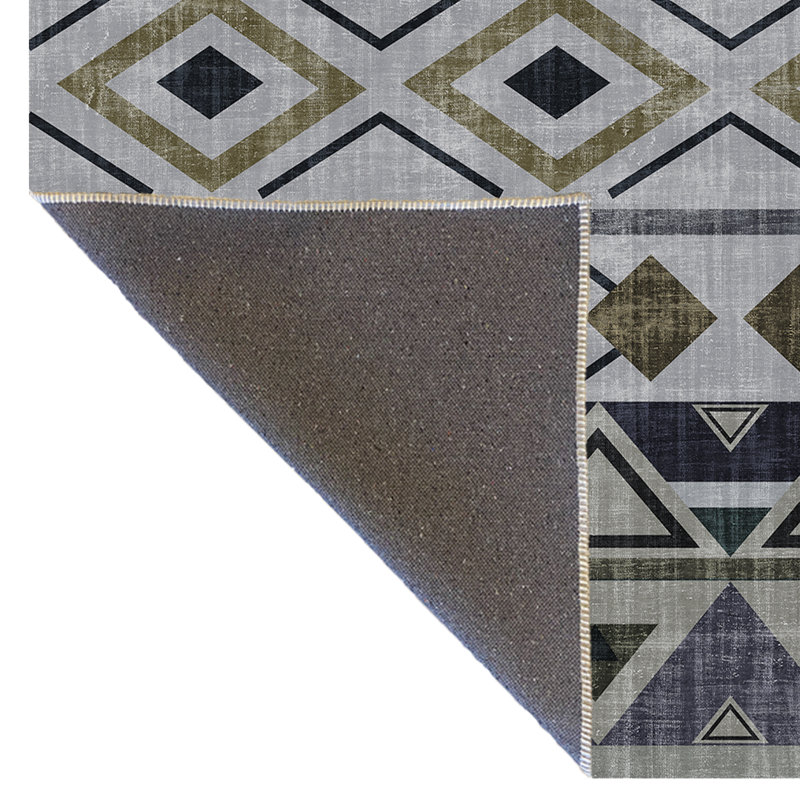 Gray-Themed Geometric Shape Patterned Modern Decorative Rug, Runner 3'3.37" x 9'10.11"