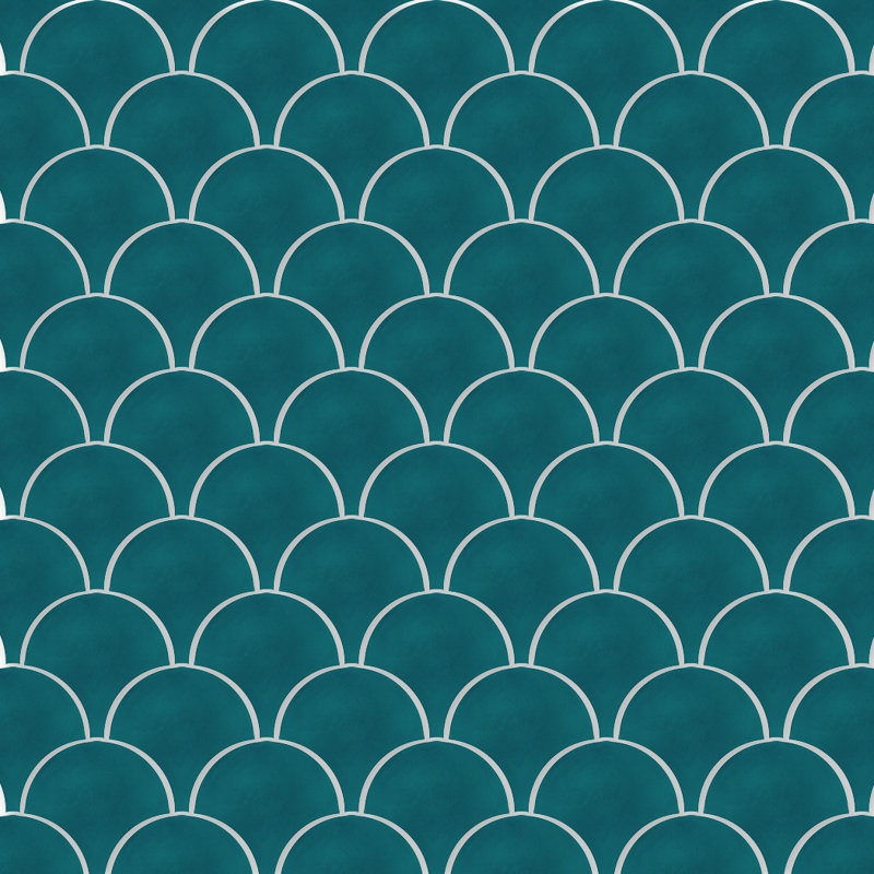 Solid Fishscale 8" x 8" Cement Wall & Floor Tile, Channel Blue