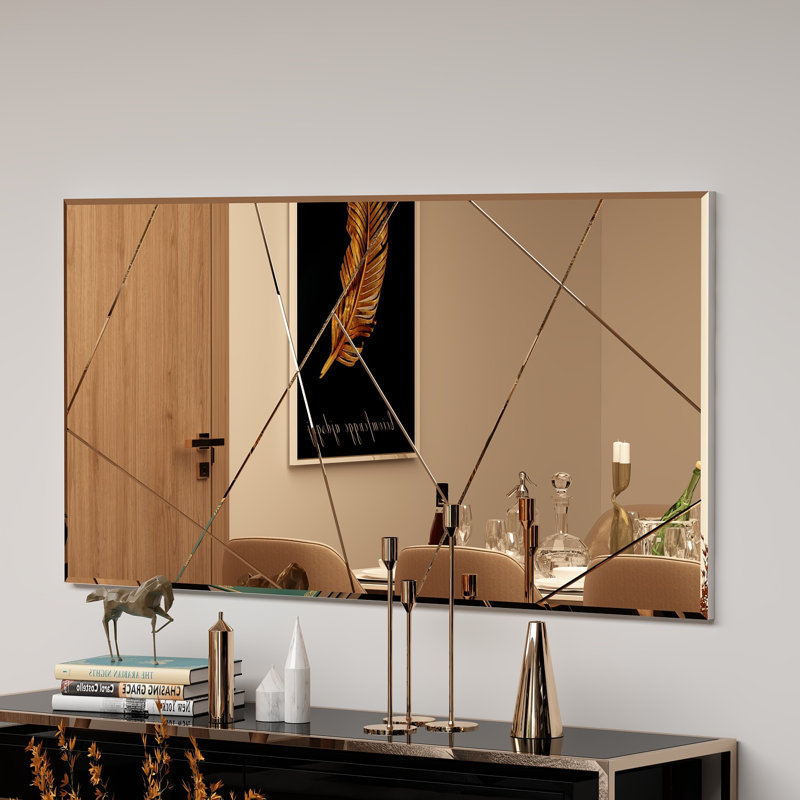 Miroir mural Roselore, bronze élégant, 23,6 po x 47,2 po x 0,9 po | Fabrication 100% en panneau de fibres à densité moyenne, conception écologique Fllot-E | Style cubique géométrique, parfait pour le salon, la chambre à coucher ou le vestibule | Facile à fixer au mur, ajoute profondeur et style à tout espace