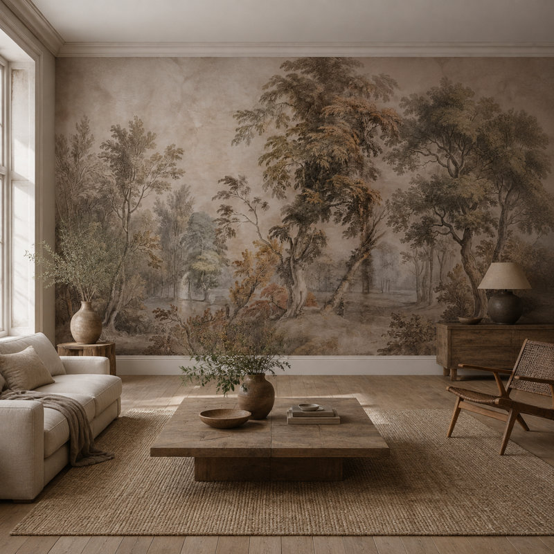 Murale rétro en sépia et taupe