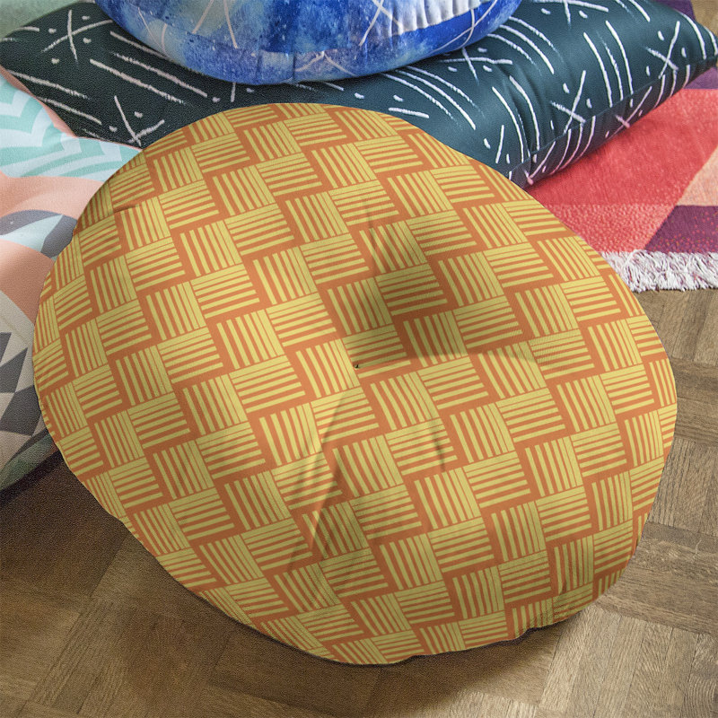 Coussin de sol classique à rayures Baskettressées, 30 po x 30 po, Orange/jaune