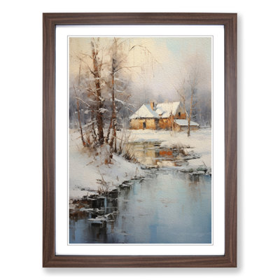 Winter Landscape Impressionism - Single Picture Frame Print on Wood