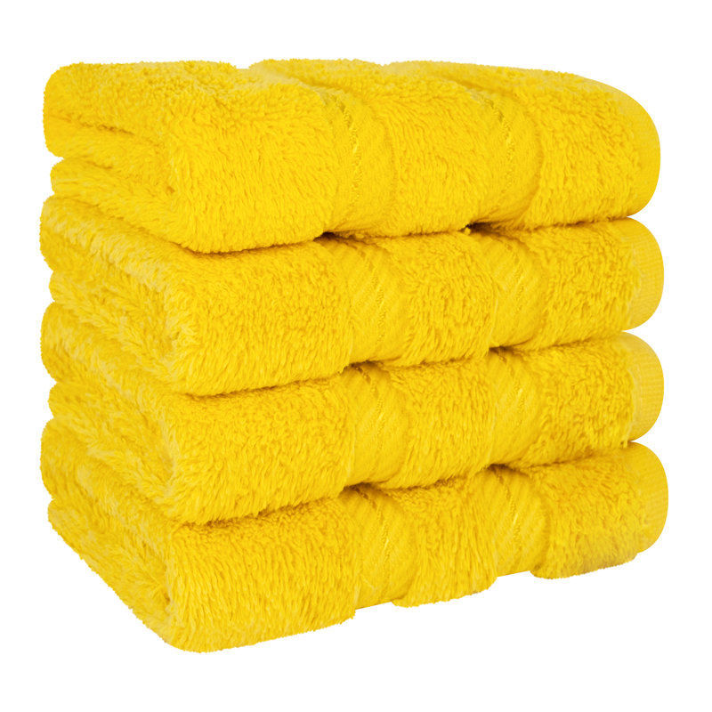 Darcelle 100% Cotton 4-Piece Turkish Washcloth Set, Lemon Yellow