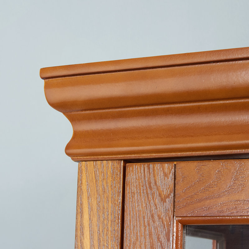 Oak Lighted Curio Cabinet with Tempered Glass Shelves