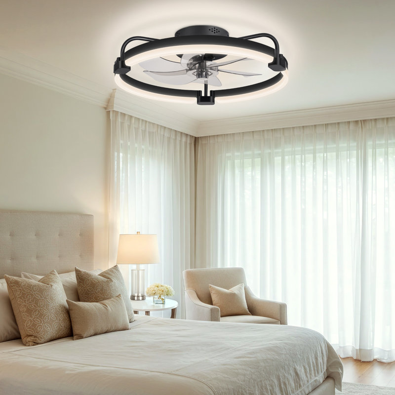 Ceiling Fan With Light For Bedroom, 20" Wide, No, Black Blade/Black Body
