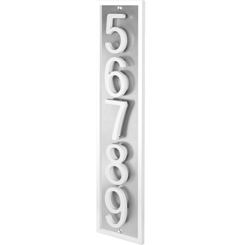 Plaque d'adresse flottante en aluminium Royal Shade, Blanc, Oui, Argent argent