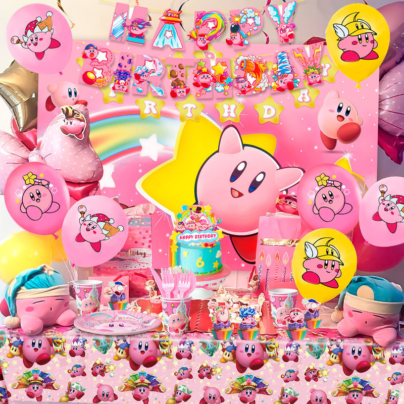 Articles de fête d'anniversaire Kirby, 110 pièces décorations d'anniversaire Kirby