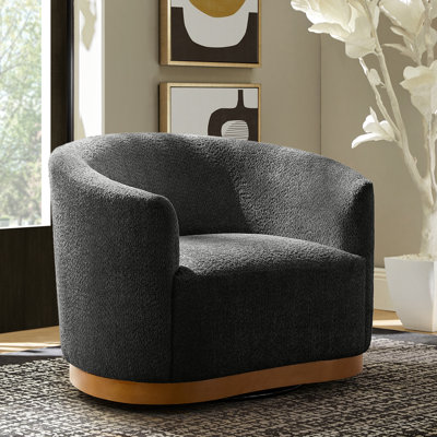 Berklie 31.5"W Modern Boucle Chenille Swivel Barrel Armchair with Ergonomic Backrest and Solid Wood Legs