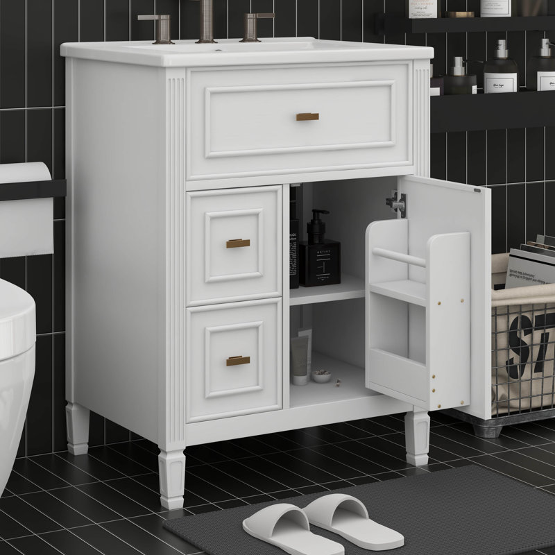 Meuble-lavabo 24 po avec lavabo, armoire de rangement avec tiroir basculant et deux tiroirs, porte à fermeture douce, tablette réglable