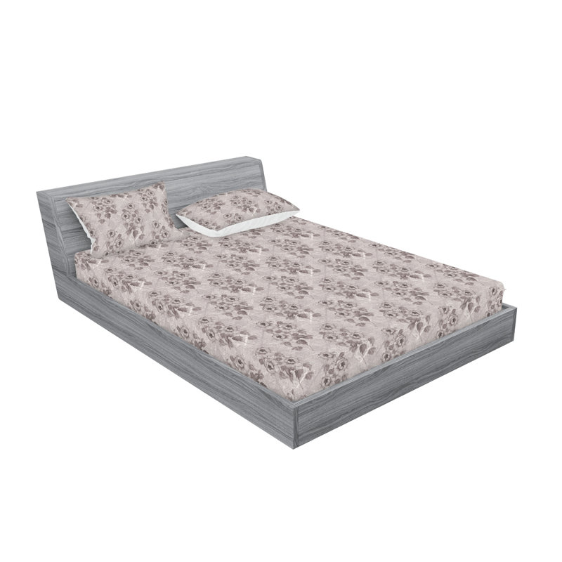 Ambesonne Fitted Sheet & Shams, King Sheet Set with 2 Pillowcases, Pale Taupe/Dark Eggshell Flower
