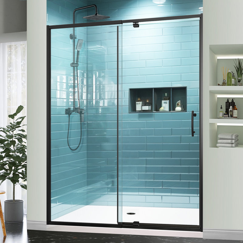 56 - 60 in. W x 71 in. H Pivot Semi-Frameless Sliding Shower Door  with Clear SGCC Tempered Glass, Matte Black