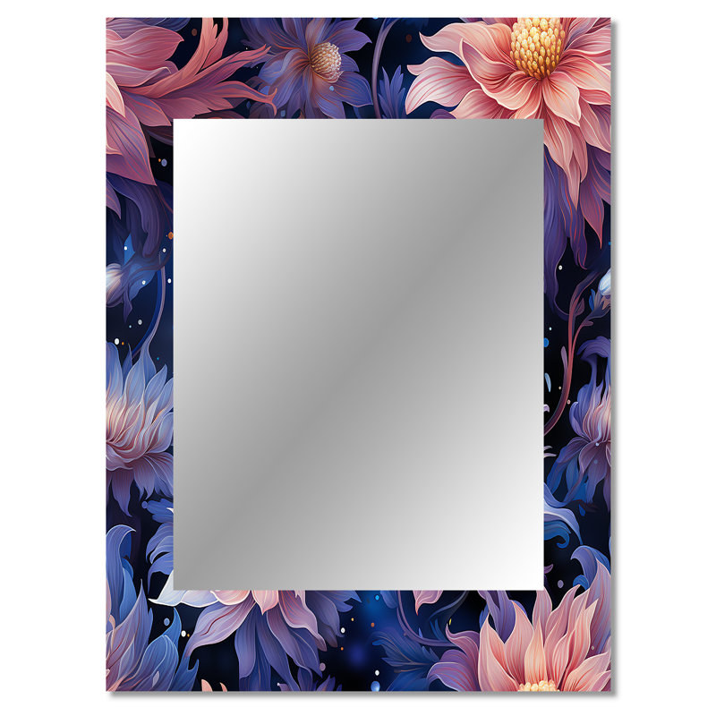Purple Celestial Dreams Floral Pattern - Floral Large Wall Mirror, Cottage Unique Mirror, Printed Metal Art, 40" x 30"