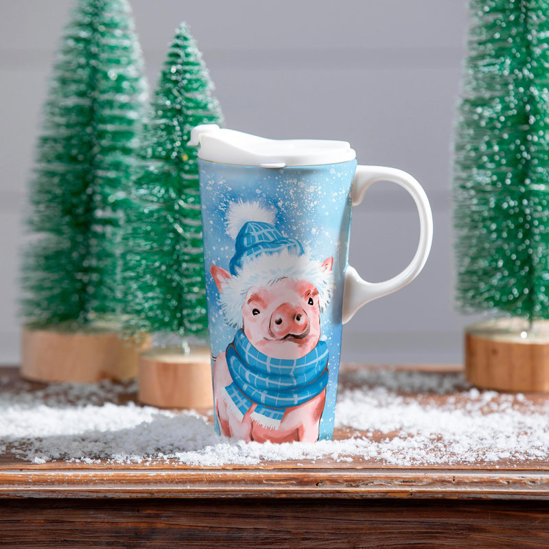 Tasse à café en céramique avec boîte-cadeau Winter Pig