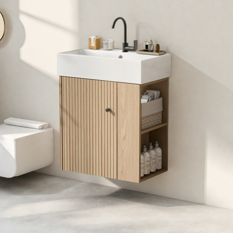 Meuble-lavabo 21,6 po avec lavabo en céramique, Bois