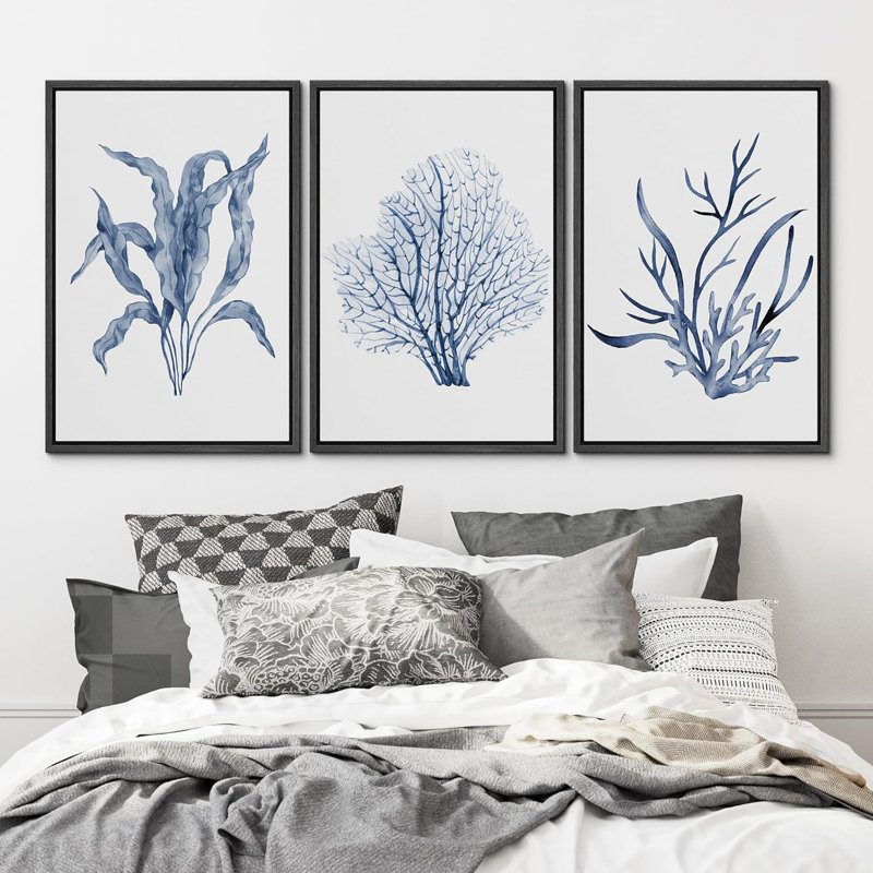 Feuille de plante bleue 3 pièces, Noir, H 24 po x l 16 po x P 1,5 po