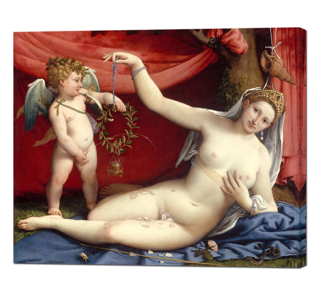 Venus und Amor von Lorenzo Lotto - Gemälde auf Leinwand drucken