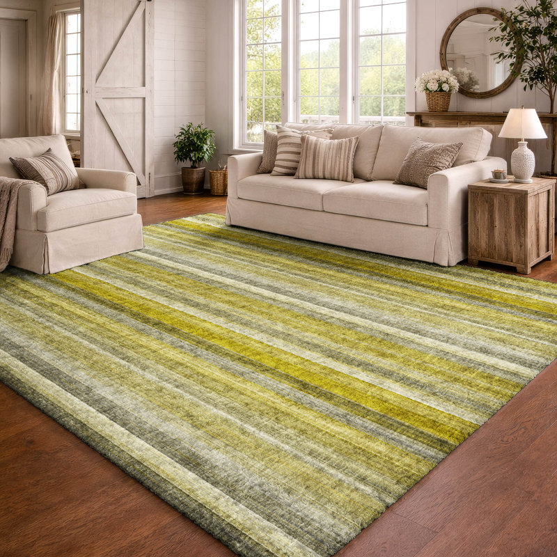 Premium Machine Washable Dream Shag ADS543 Striped Rug, Gold, 10' x 14'