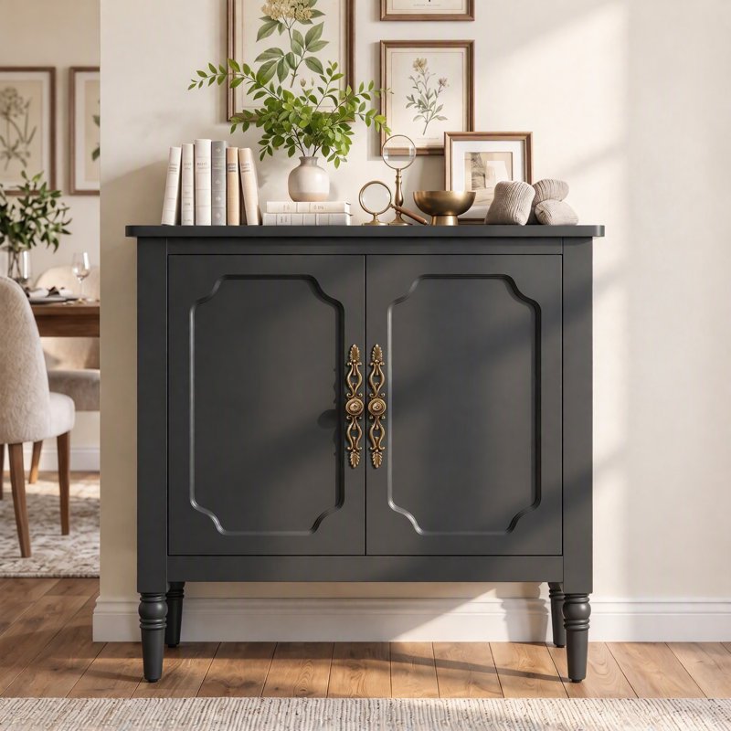 Armoire d'appoint 31,5 "avec tablette réglable, buffet de rangement rétro pour le salon, Noir