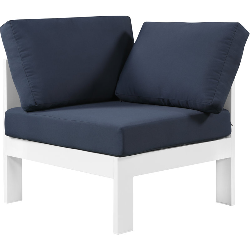Chaise de patio avec coussins Lajoy, Blanc, Bleu marine