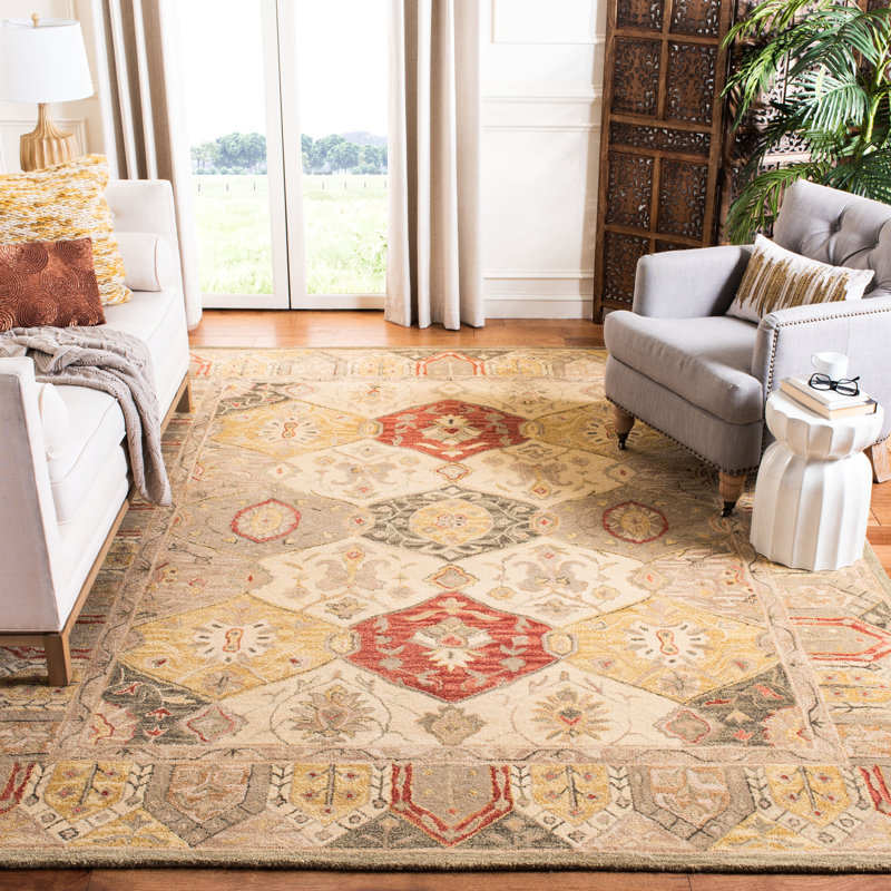 Breckan Oriental Handmade Tufted Wool Area Rug in Beige/Multi, Rectangle 8' x 10'